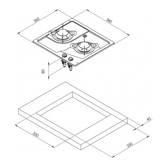 2 pits gaskookplaat RVS