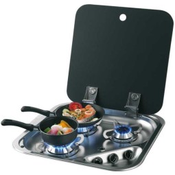 3 pits gaskookplaat RVS met Gehard glas deksel