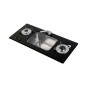 2 pits gaskookplaat Gehard glas en RVS met spoelbak B800xD365