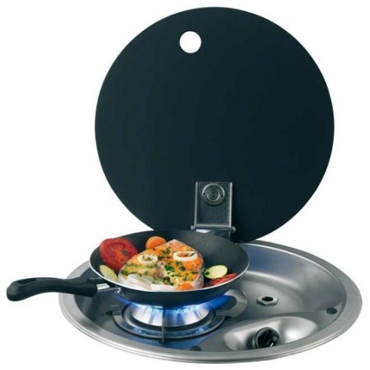 1 pits ronde gaskookplaat RVS met glazen afdekplaat