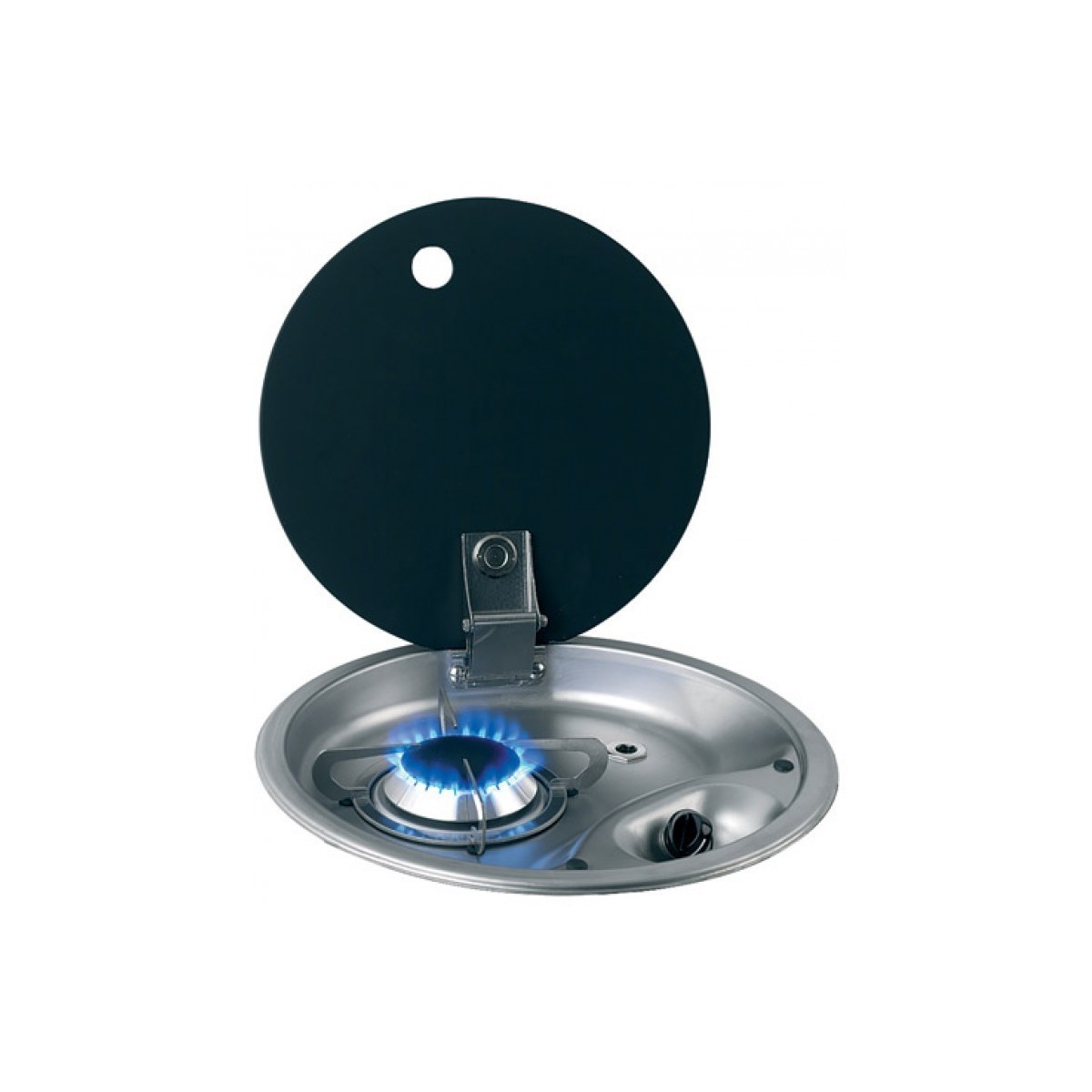 1 pits ronde gaskookplaat RVS met glazen afdekplaat