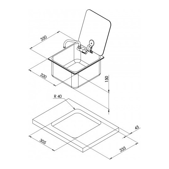Spoelbak RVS rechthoekig compleet met koudwaterkraan en glazen