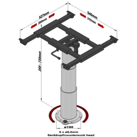 Heftafel met glijdende tafelblad frame en 360° draaibaar