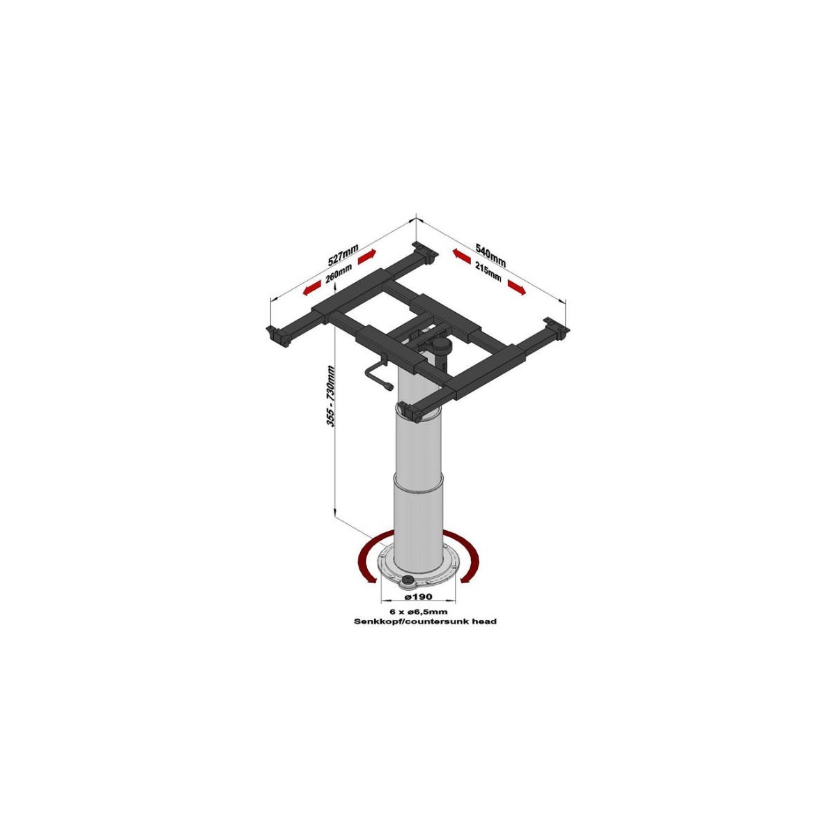 Heftafel met glijdende tafelblad frame en 360° draaibaar