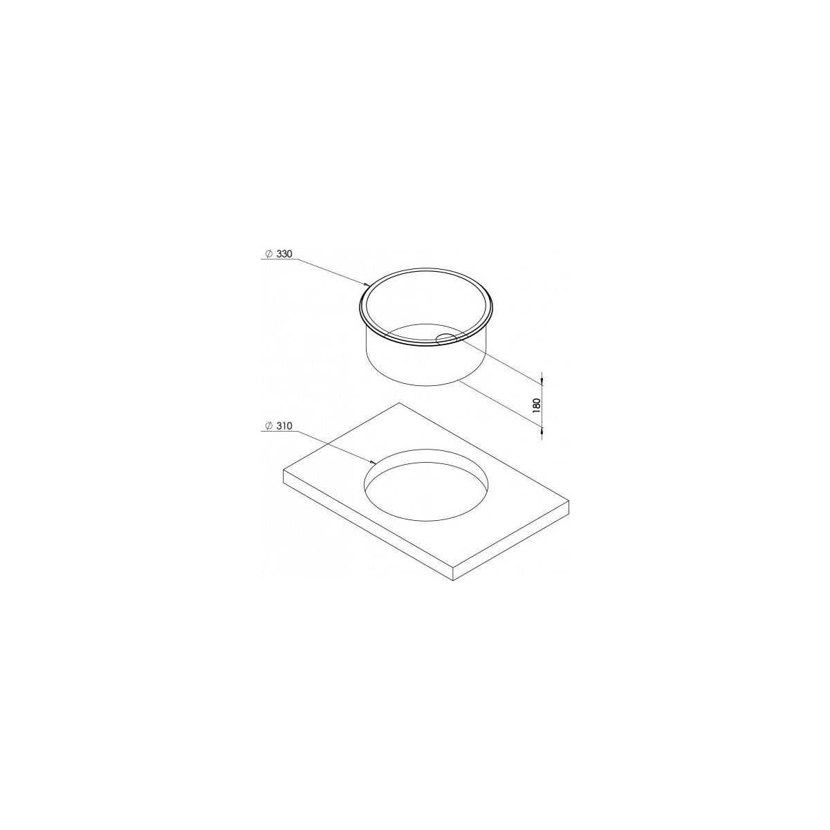 Inbouw spoelbak rond RVS Ø 33cm