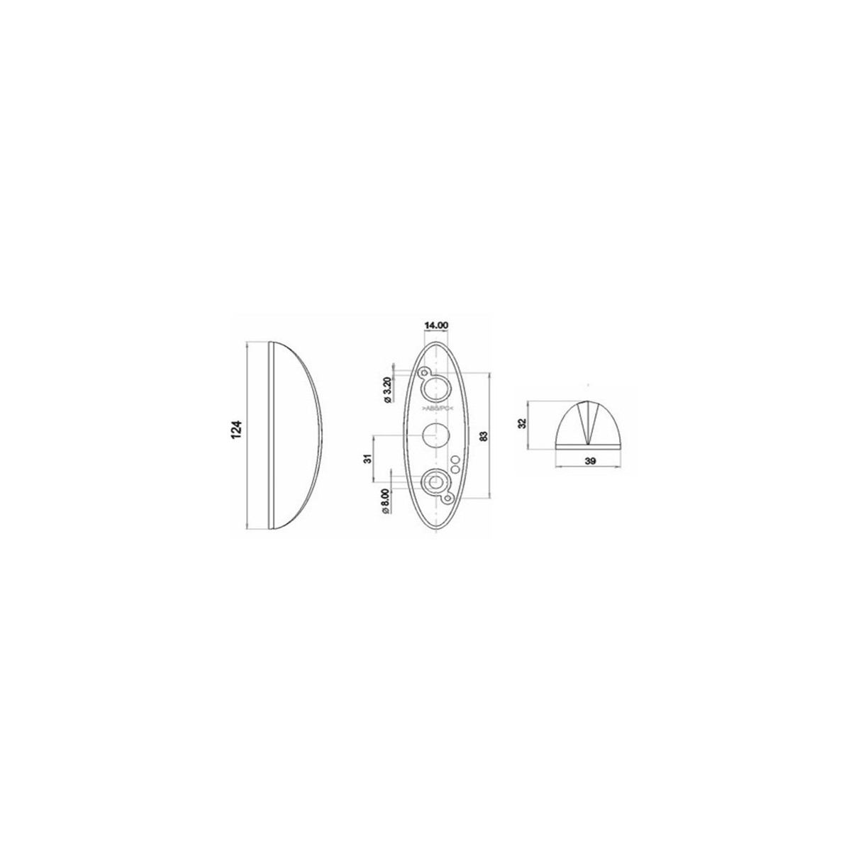 Markeringslamp 12V op voet, rood/wit 124 x 39 x 32 mm