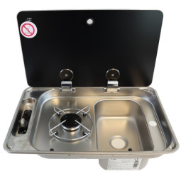 1 pits fornuis-spoelbak combinatie met Gehard glas en RVS