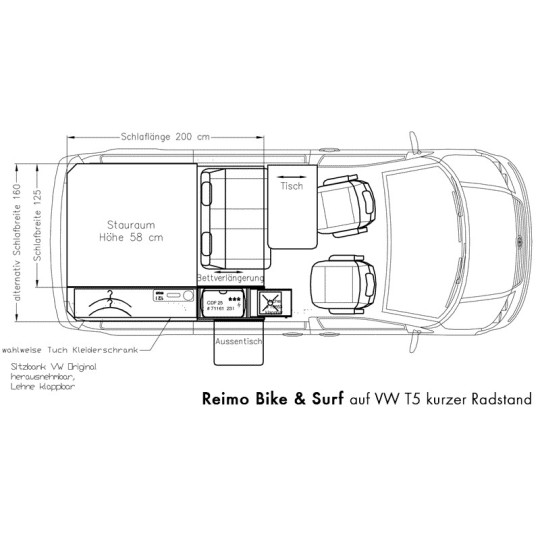 Keukendeel VW T6 / 5 kR Cooky als afgewerkt deel met kussen
