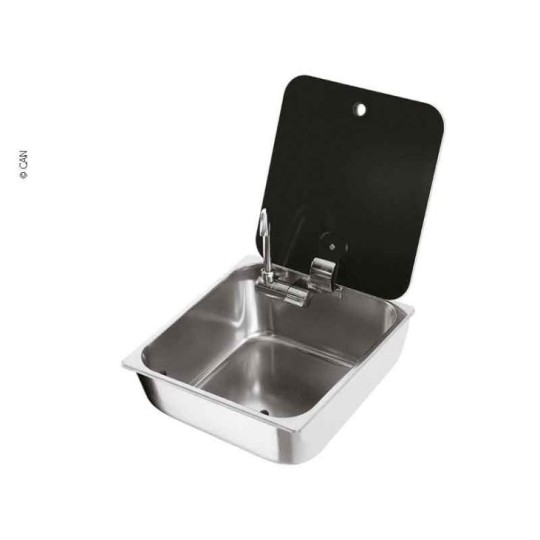 Spoelbak RVS rechthoekig compleet met koudwaterkraan en glazen