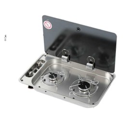 2 pits gaskookplaat RVS met glazen afdekplaat