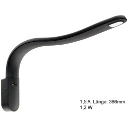 LED zwanenhalslamp zwart, siliconen gecoat, met USB-A