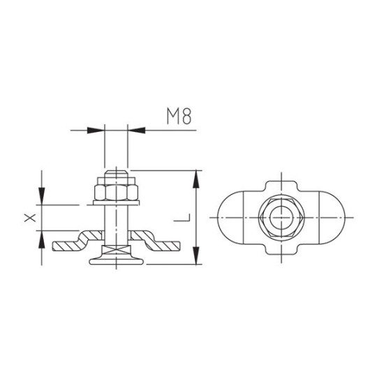 Stud Airline rail, Boutdraad M8.