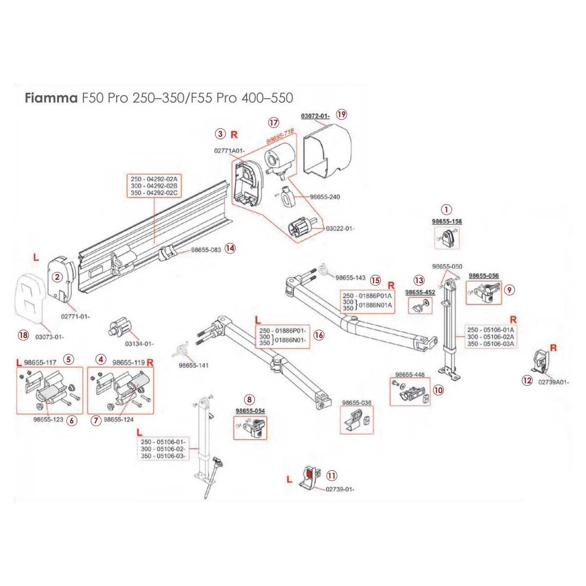 Fiamma F50 Pro 250–350/F55 Pro 400–550 Parts