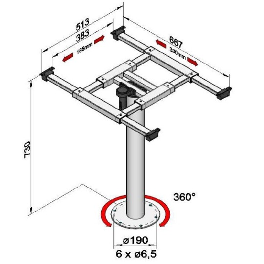 Eén kolom tafel 730 mm