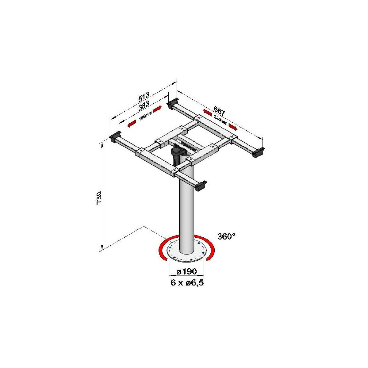 Eén kolom tafel 730 mm