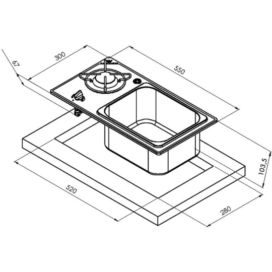 Vanstream kook-spoelcombinatie - 1 pits met veiligheidsglas