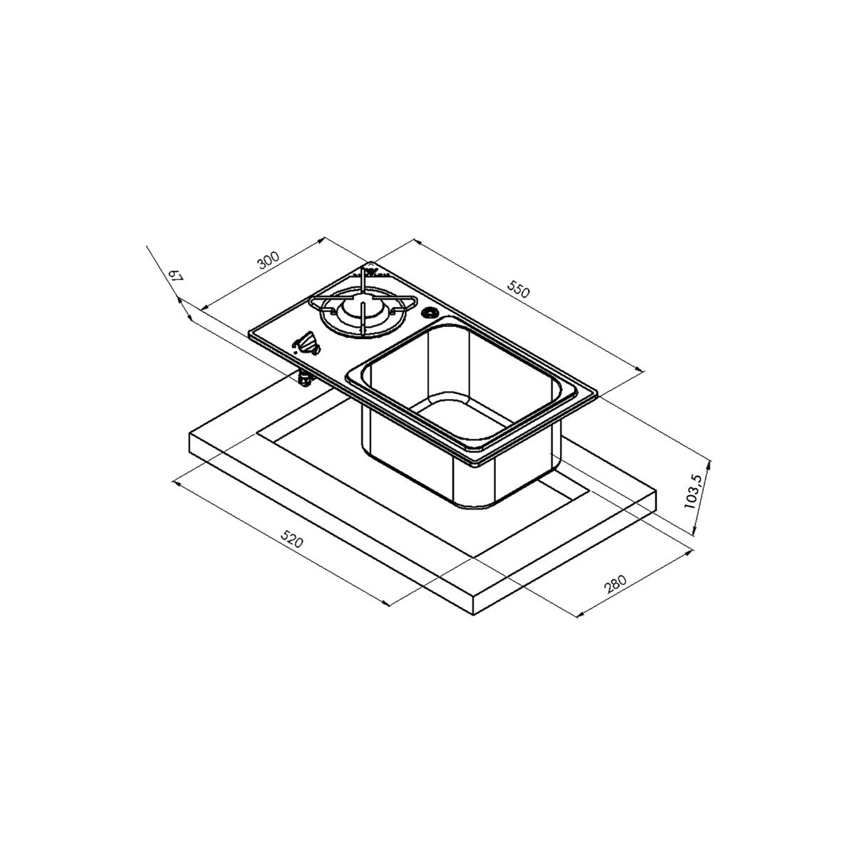 Vanstream kook-spoelcombinatie - 1 pits met veiligheidsglas