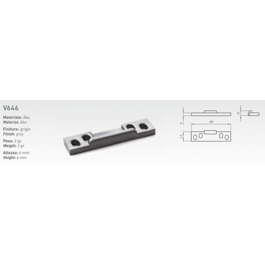 Slotplaat ABS, 49x11x4mm