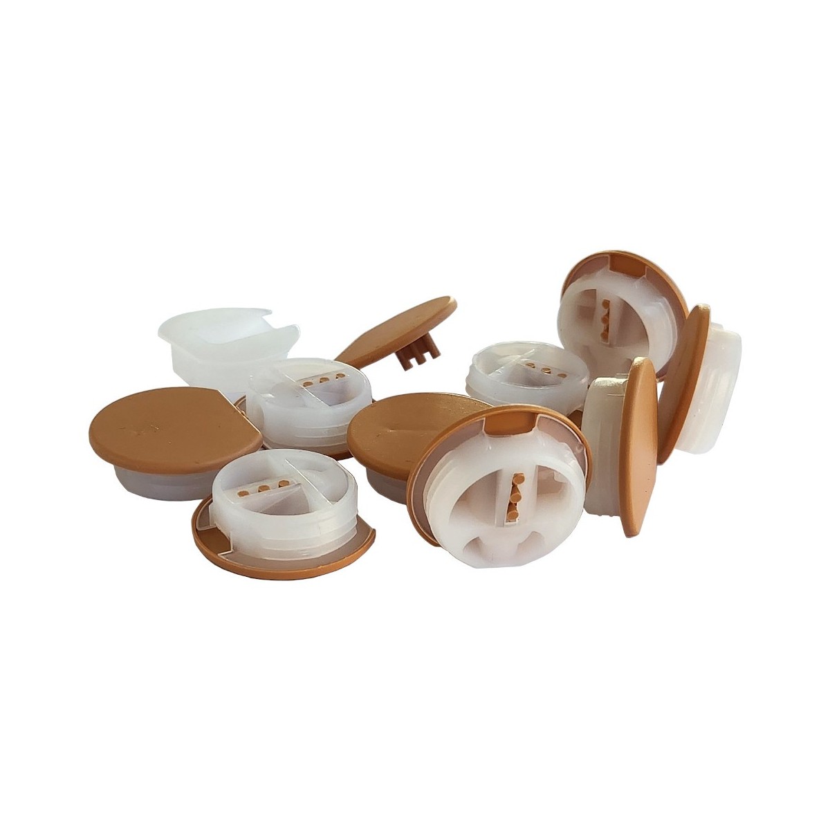 Meubelverbinder + kap inbouw lichtbruin of lichtgrijs