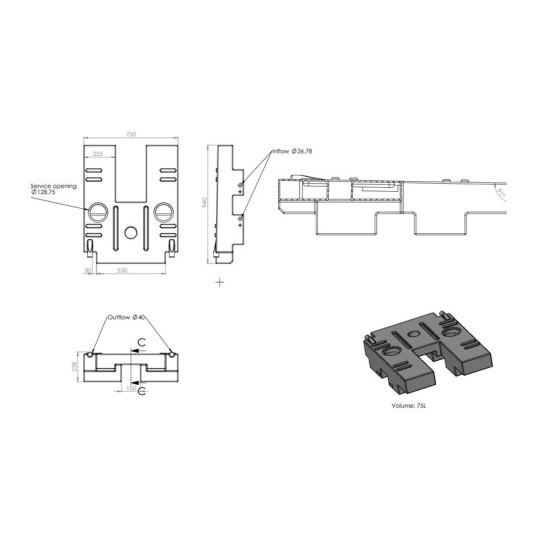 Afvalwatertank voor Fiat Ducato, vanaf 2018, 75l