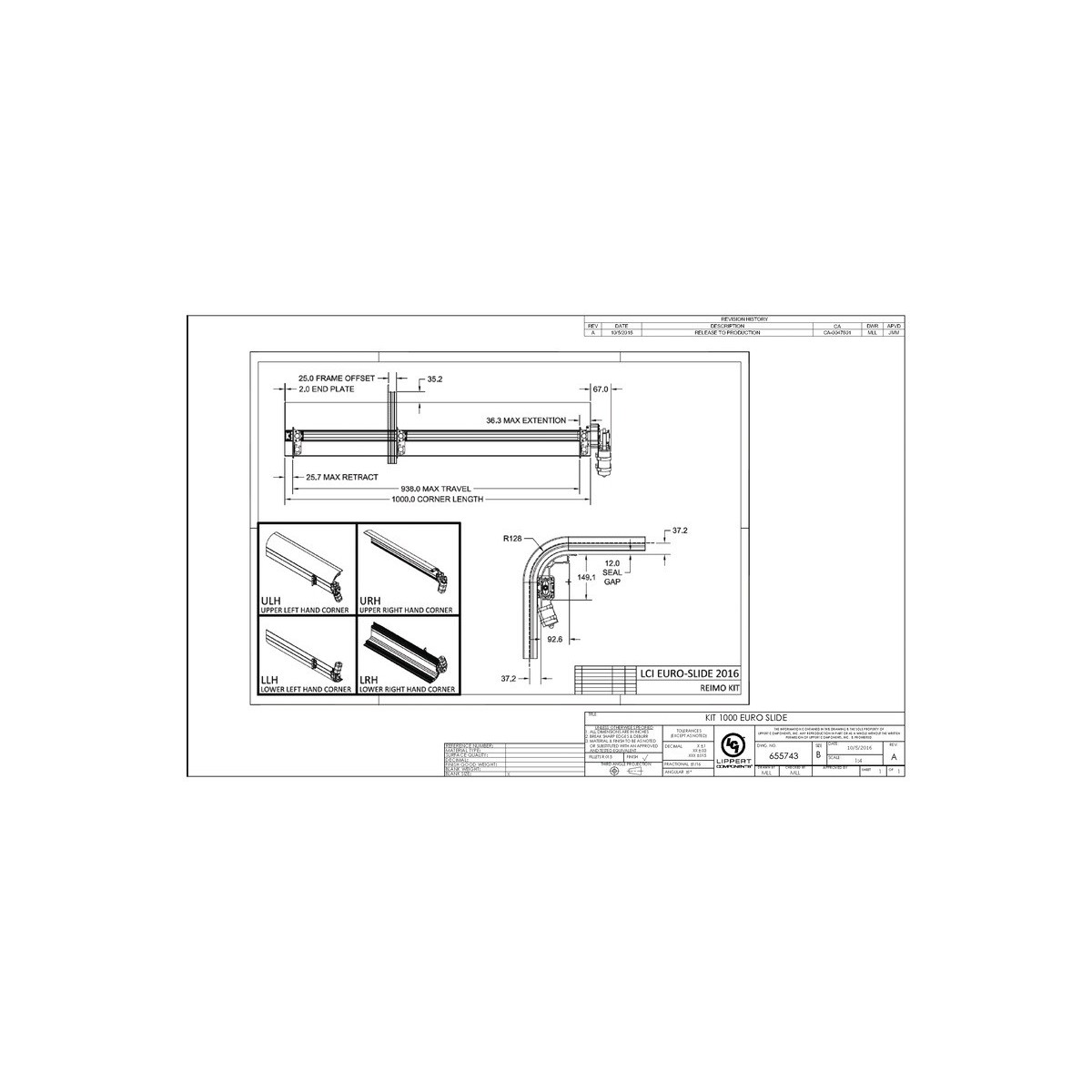 Lippert Euro Slide System Standaard Kit - Voor uitschuiflengte