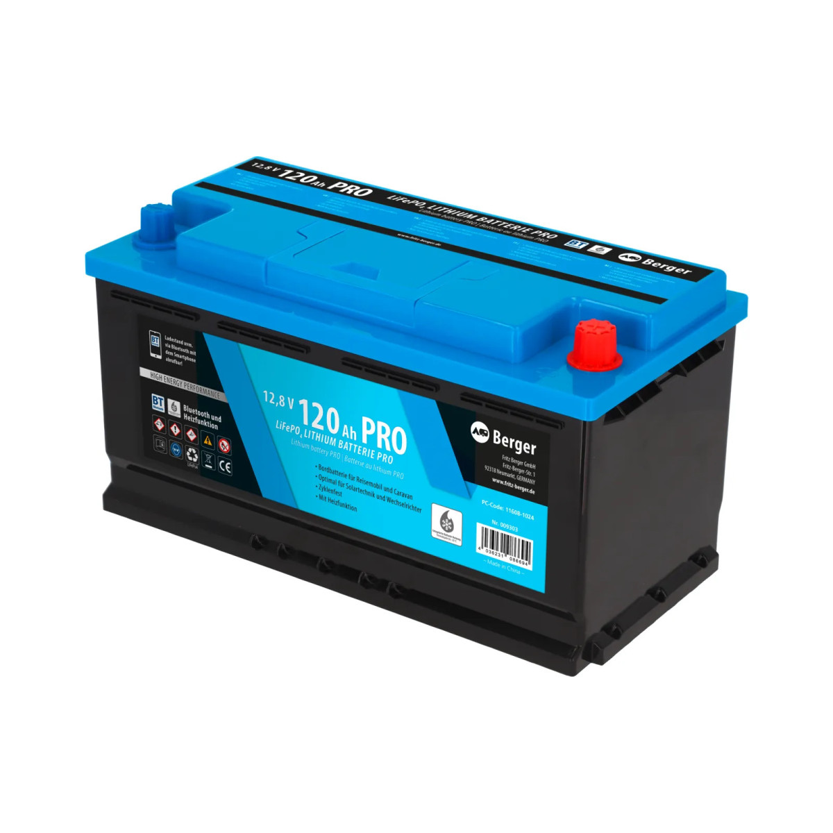 Berger LiFePO4 Lithium-accu Pro 120 Ah 12V met Bluetooth en met