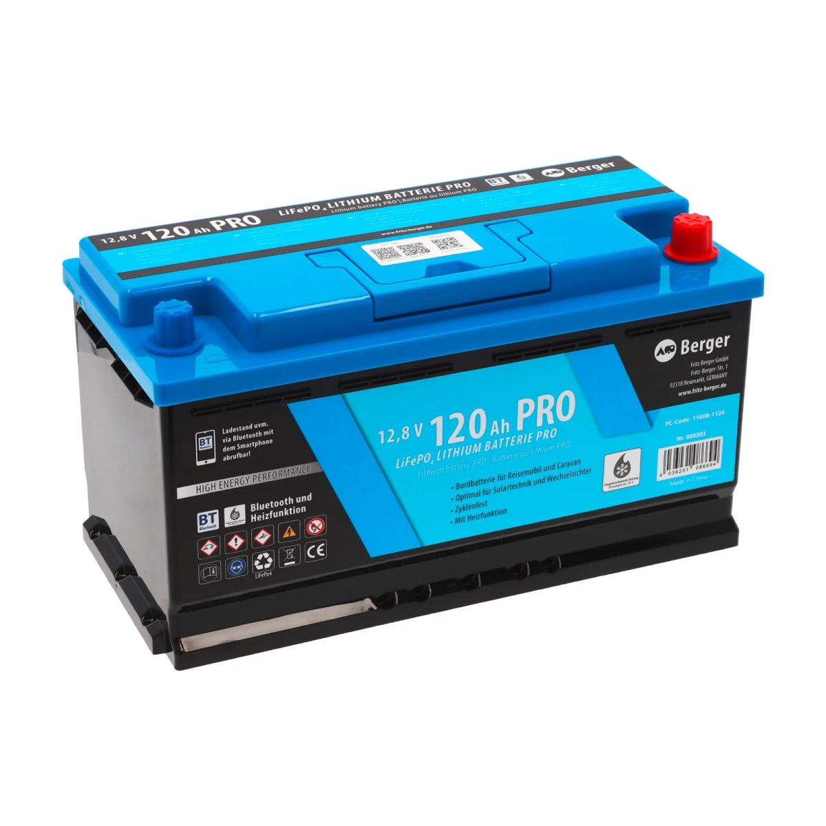Berger LiFePO4 Lithium-accu Pro 120 Ah 12V met Bluetooth en met