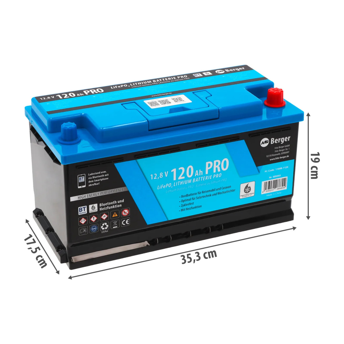 Berger LiFePO4 Lithium-accu Pro 120 Ah 12V met Bluetooth en met