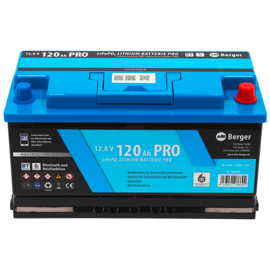 Berger LiFePO4 Lithium-accu Pro 120 Ah 12V met Bluetooth en met