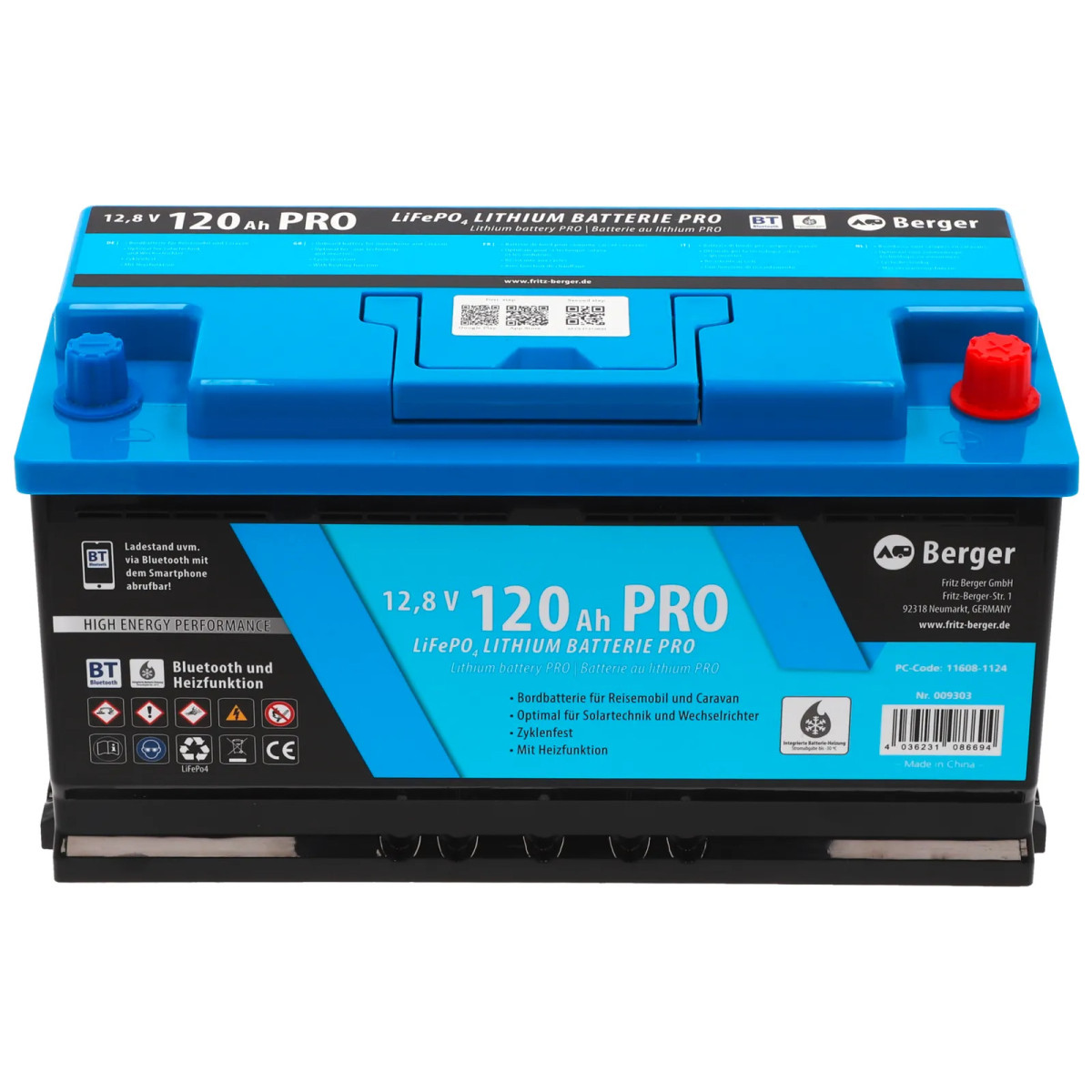 Berger LiFePO4 Lithium-accu Pro 120 Ah 12V met Bluetooth en met