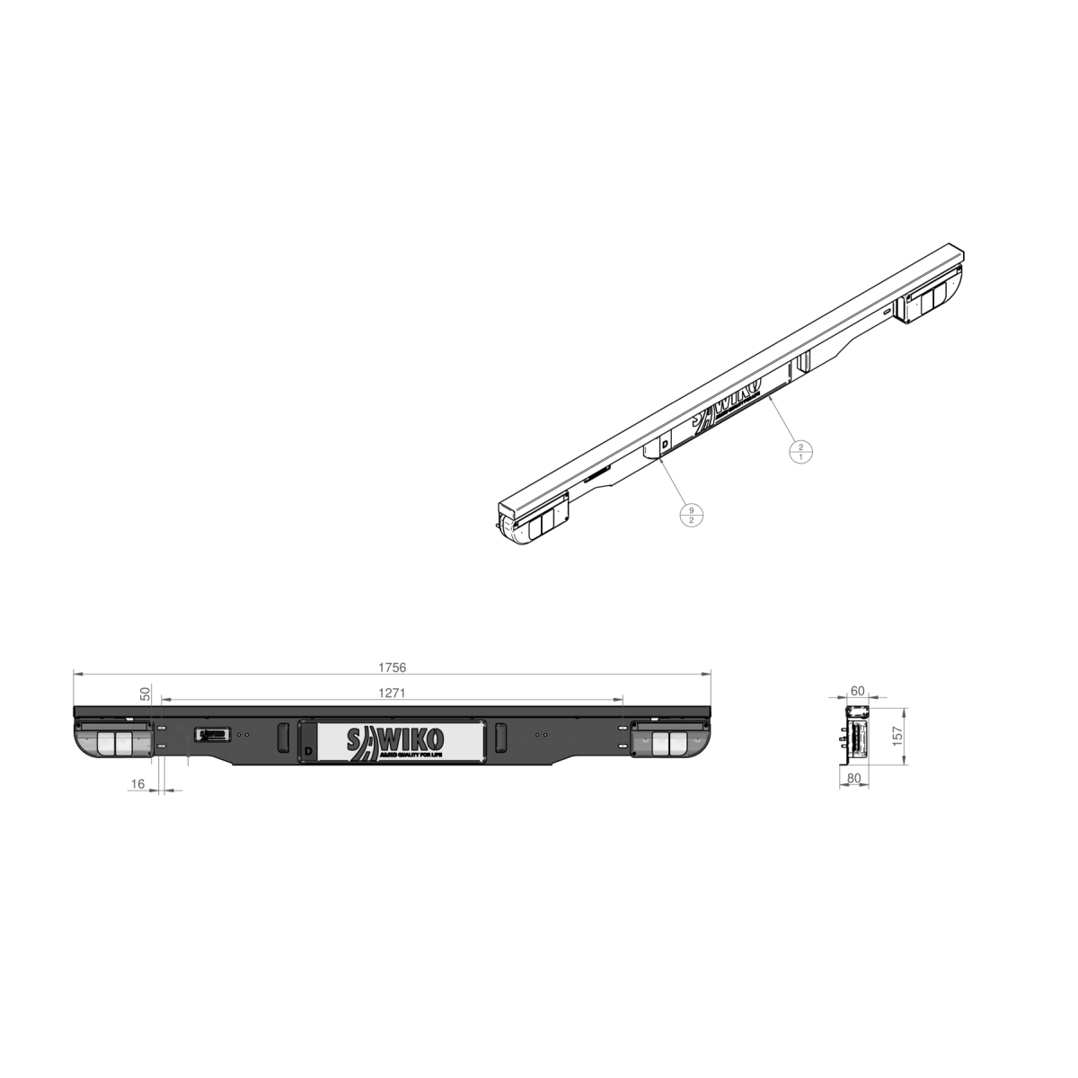 VERLICHTINGSBALK COMPLEET - KORTE KABEL